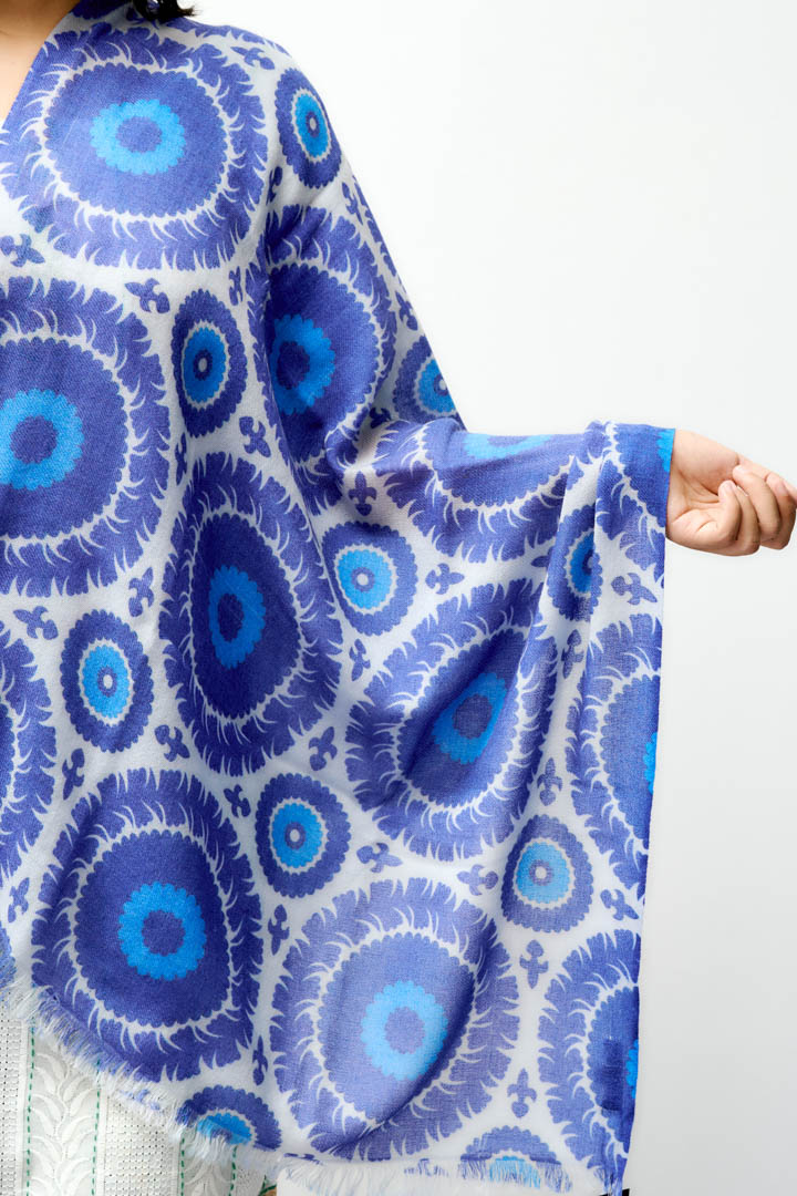 Thumbnail for Patterened Cashmere Shawl - Midnight Bloom